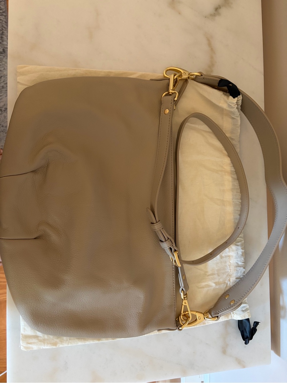 Quince Italian Leather Convertible Crescent Shoulder Bag in Taupe - Picture 9 of 12